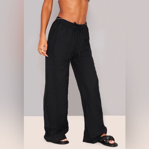 Pretty Little Thing Black Lightweight Pants US 2 Neutral Elastic Waist Trousers - Picture 1 of 10